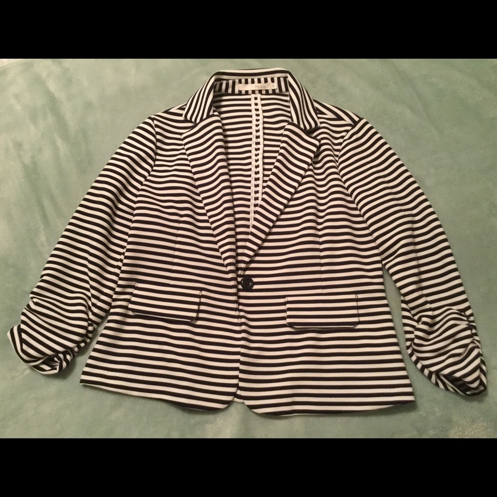 White and Navy Blue Striped Blazer